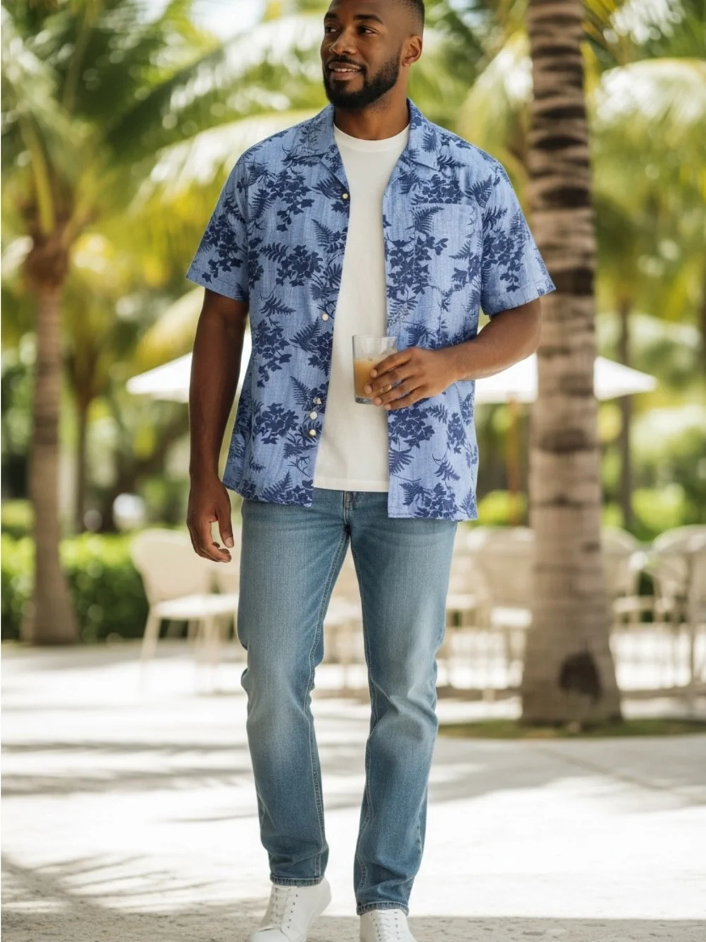 Banana Republic Blue Tropical Print Short Sleeve Shirt